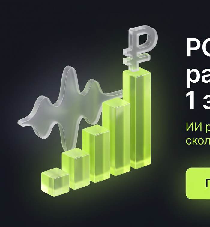 Рост выручки в рублях — стеклянная 3D-иллюстрация